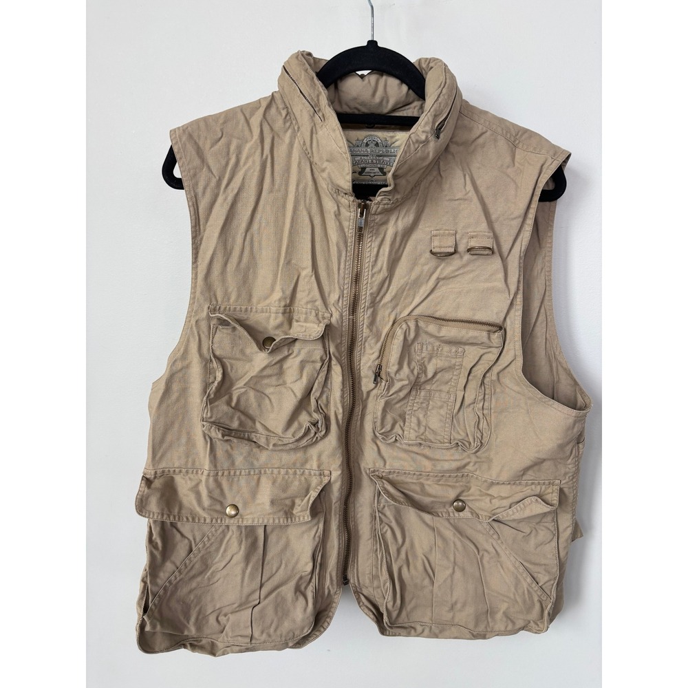 Vintage Banana Republic Safari Travel Vest Mens Medium Khaki Fishing Cargo